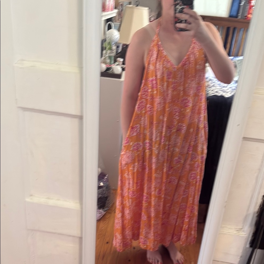 Floral Orange and Pink Maxi Dress